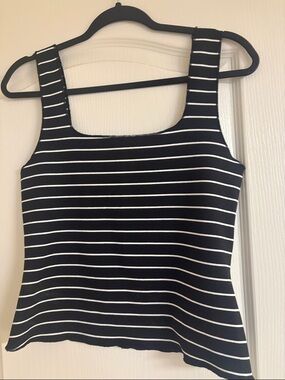Maeve Black & White Striped Square-Neck Tank